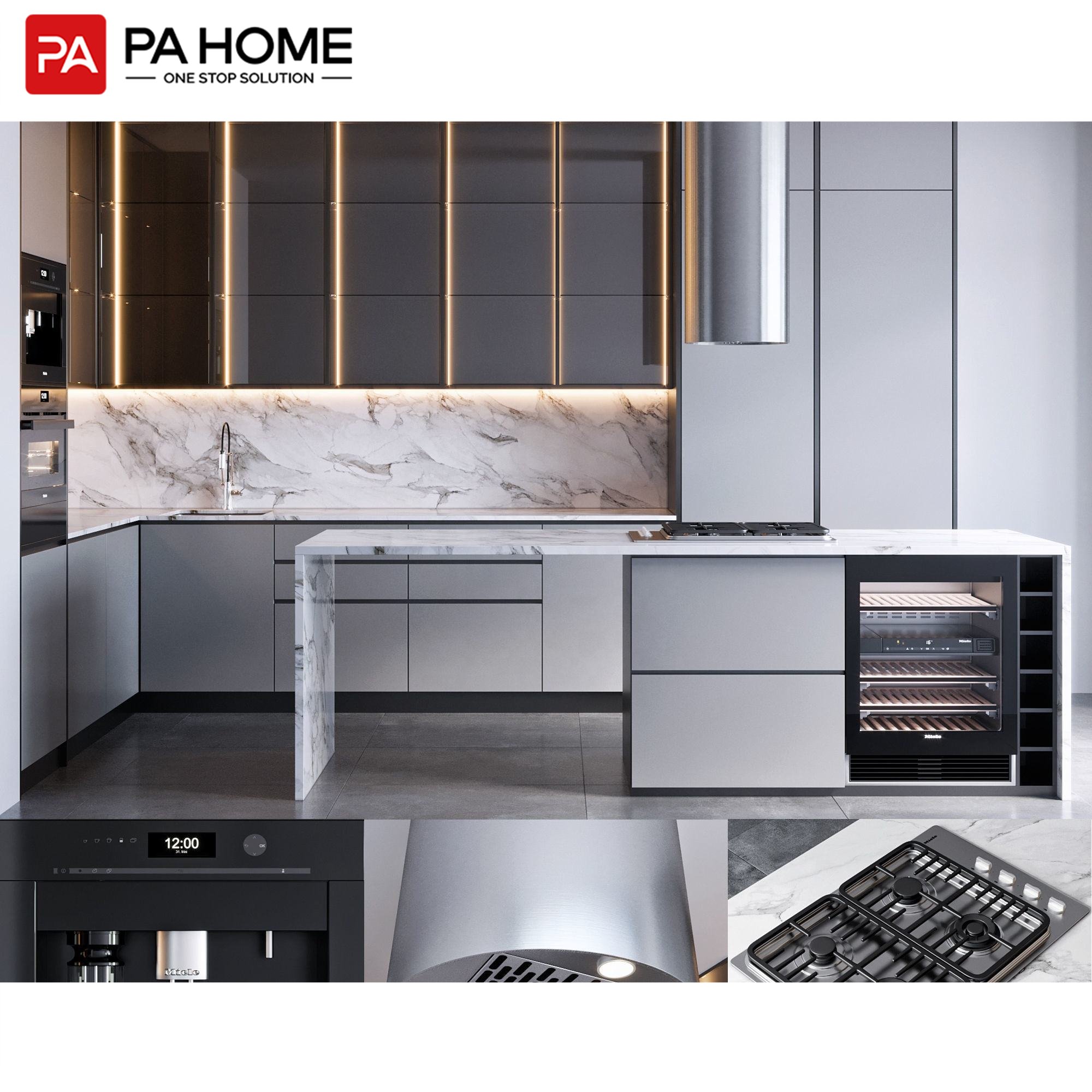 PA nordic high end glass designs custom modern kitchen cabinetry set