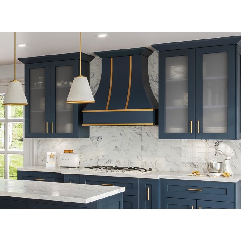 OPPOLIA Navy Blue Modern Style Ready to Assemble Modular Kitchen Cabinets RTA Cabinets With Island For Villa