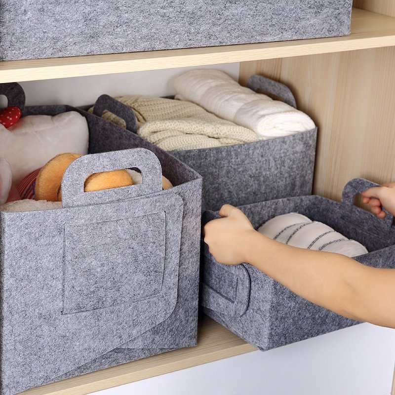 4pcs home cabinet underwear clothes drawer storage basket felt foldable closet organizer set with handle
