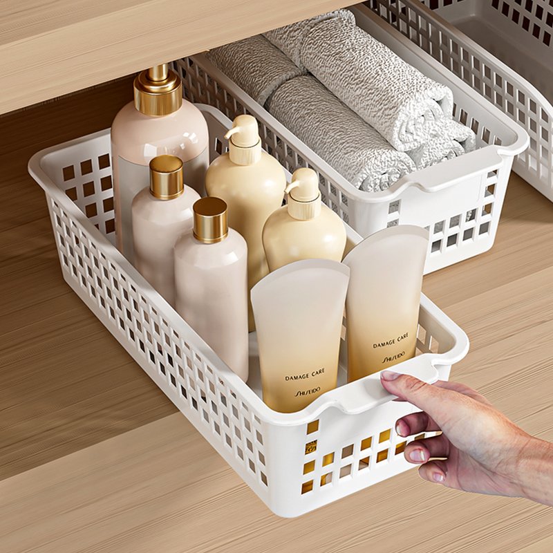2024 Bathroom Kitchen Bedroom Storage Organizer Boxes Plastic Hollow Storage Baskets