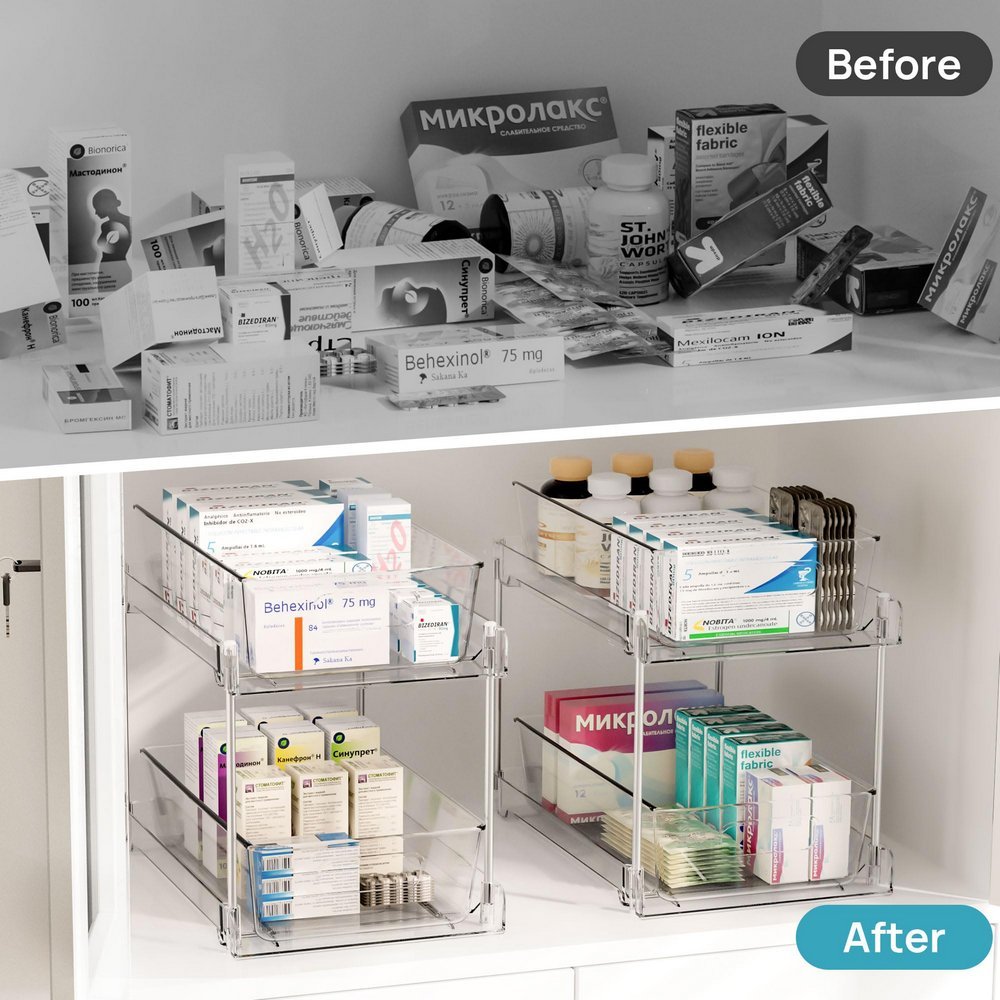 Pull Out Medicine Cabinet Organizer Stackable 2 Tier Sliding Cabinet Basket Organizer Drawer Bathroom Under Sink Organizers