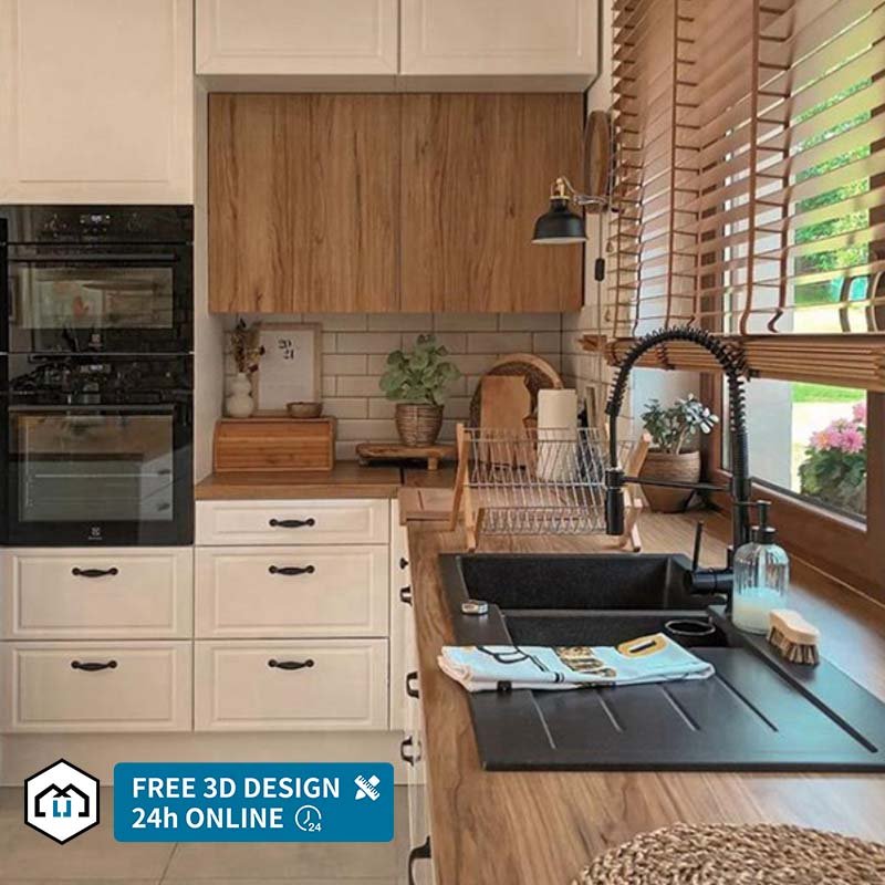 European style cherry solid wood kitchen cabinet wooden make in China