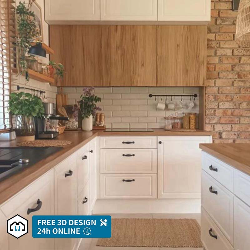 European style cherry solid wood kitchen cabinet wooden make in China