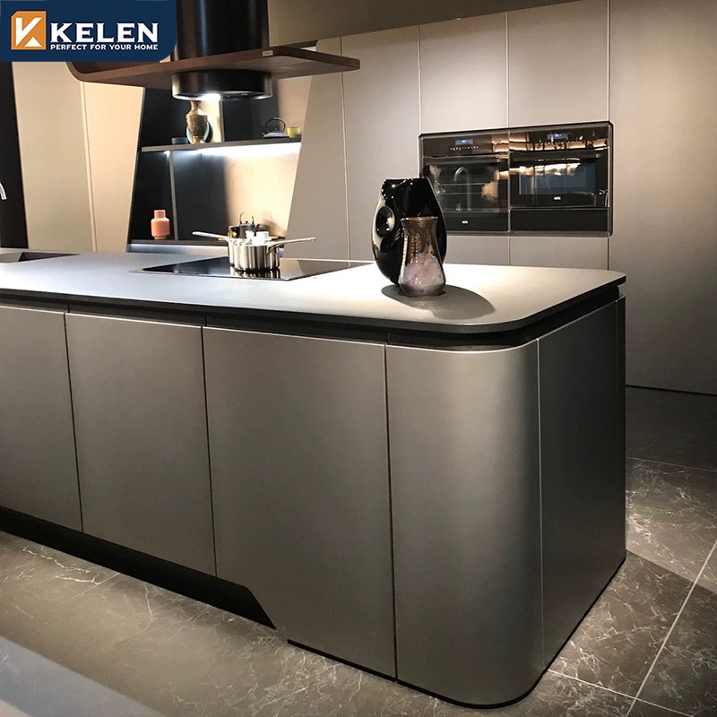 Kelen 2024 Gray Gloss L Shaped Modern Kitchen Cabinet Set Modular Price Modern Indoor kitchen cabinets price