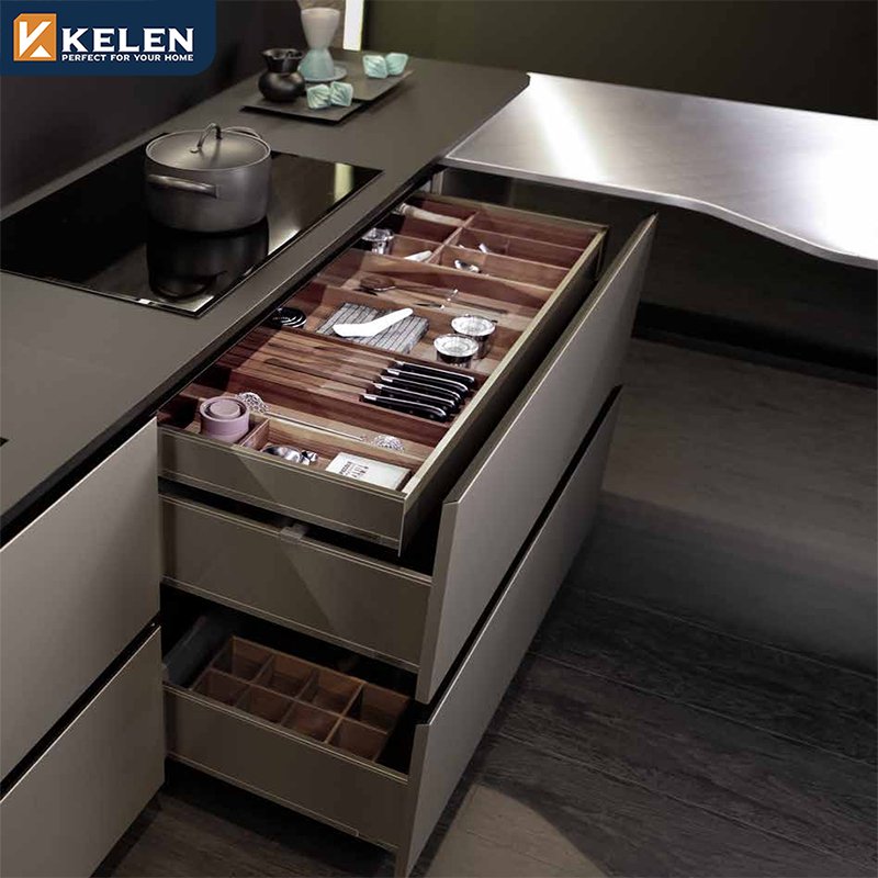 Kelen 2024 Gray Gloss L Shaped Modern Kitchen Cabinet Set Modular Price Modern Indoor kitchen cabinets price