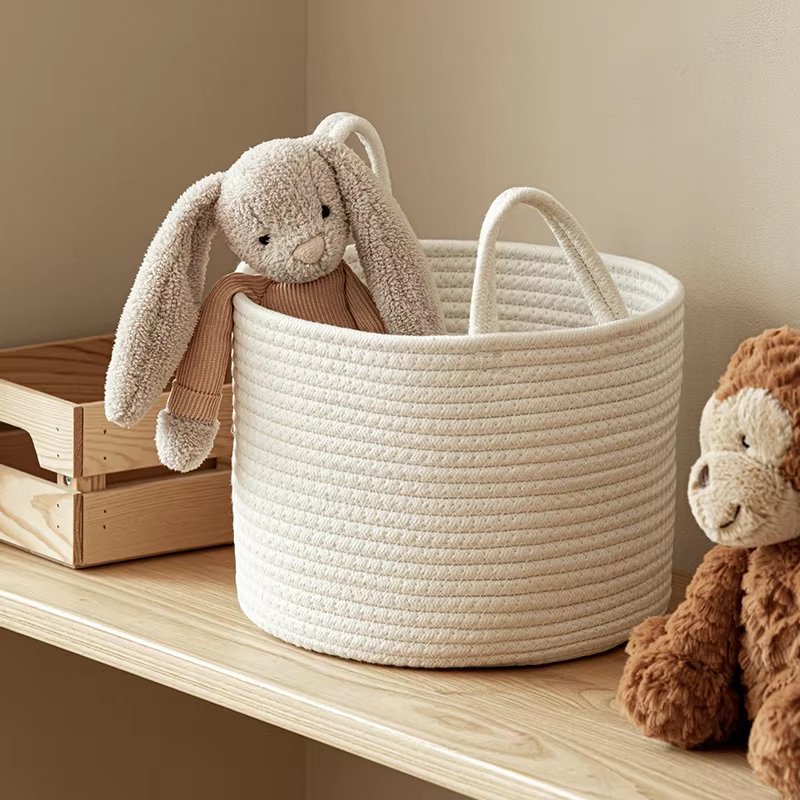 Wholesale woven laundry hamper cotton rope folding laundry basket for bedroom