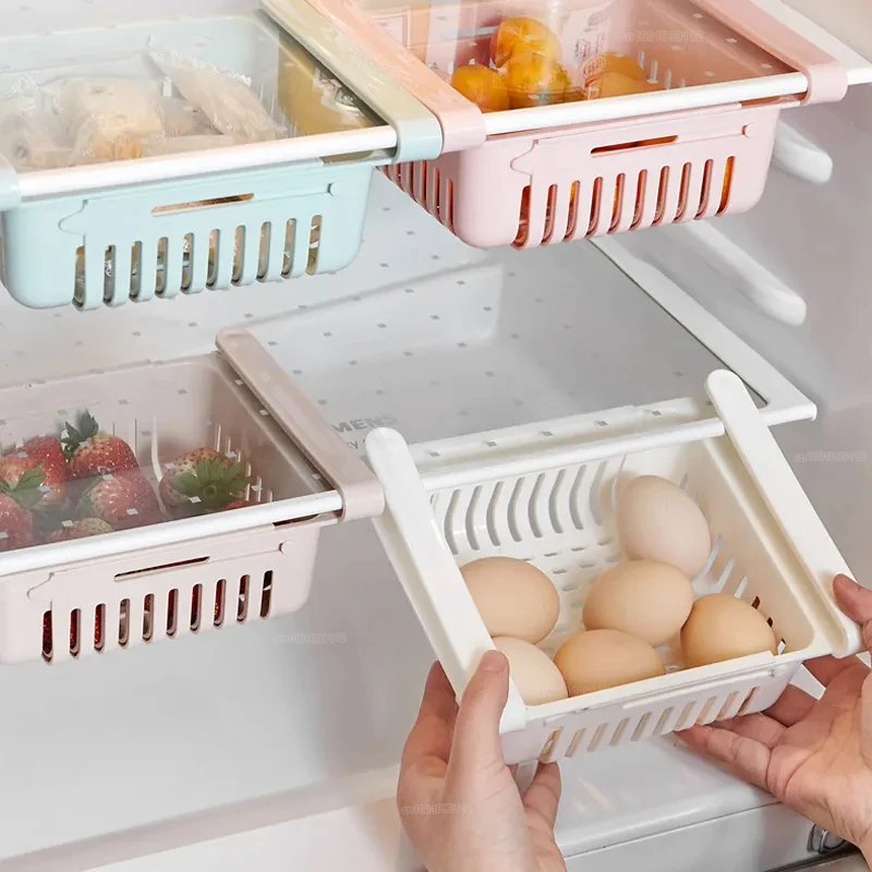 Kitchen Fruit Food Storage Box Plastic Fridge Organizer Slide Under Shelf Drawer Box Rack Holder Refrigerator Storage Containers
