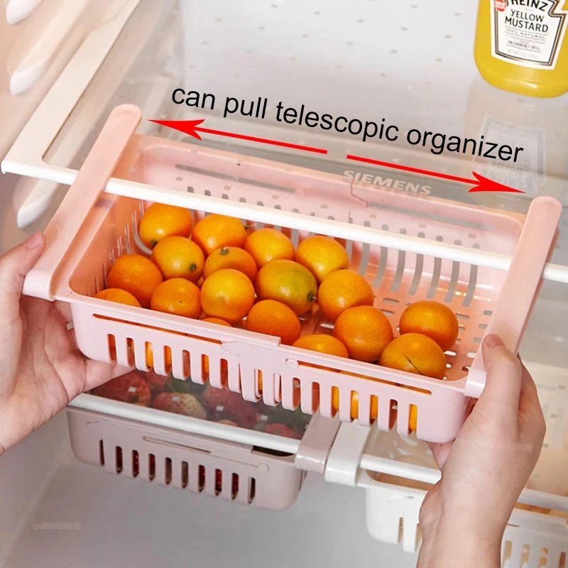 Kitchen Fruit Food Storage Box Plastic Fridge Organizer Slide Under Shelf Drawer Box Rack Holder Refrigerator Storage Containers