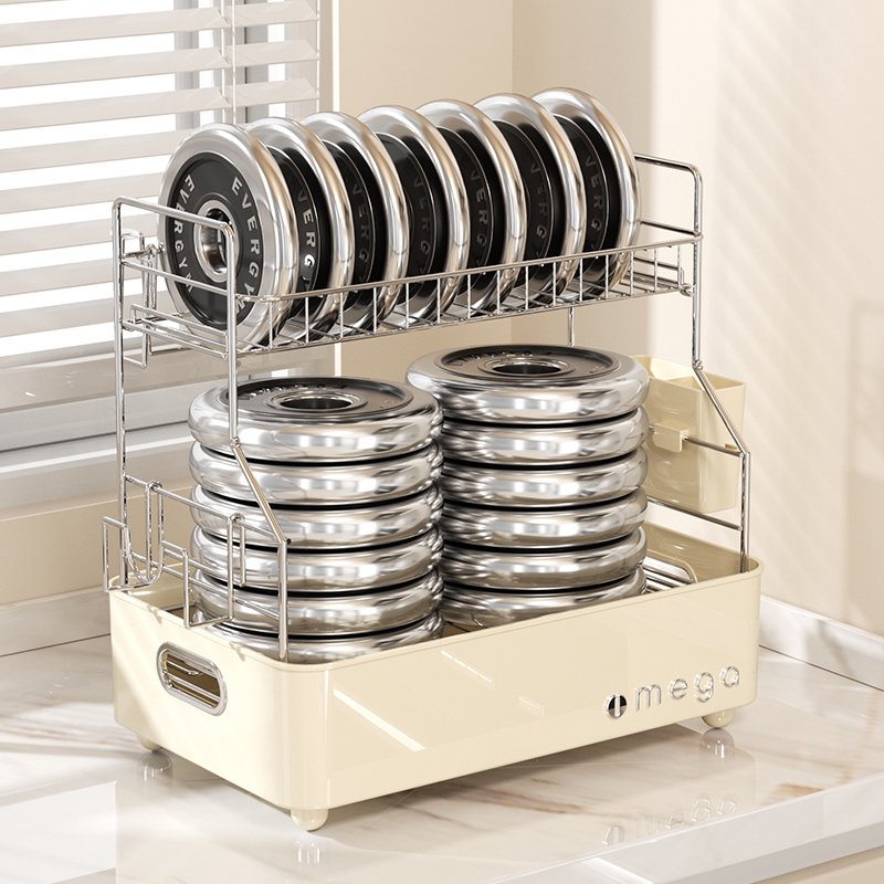 Kitchen dish cabinet drawer organizer rack with built-in basket bowl and plate draining rack cup holder rack