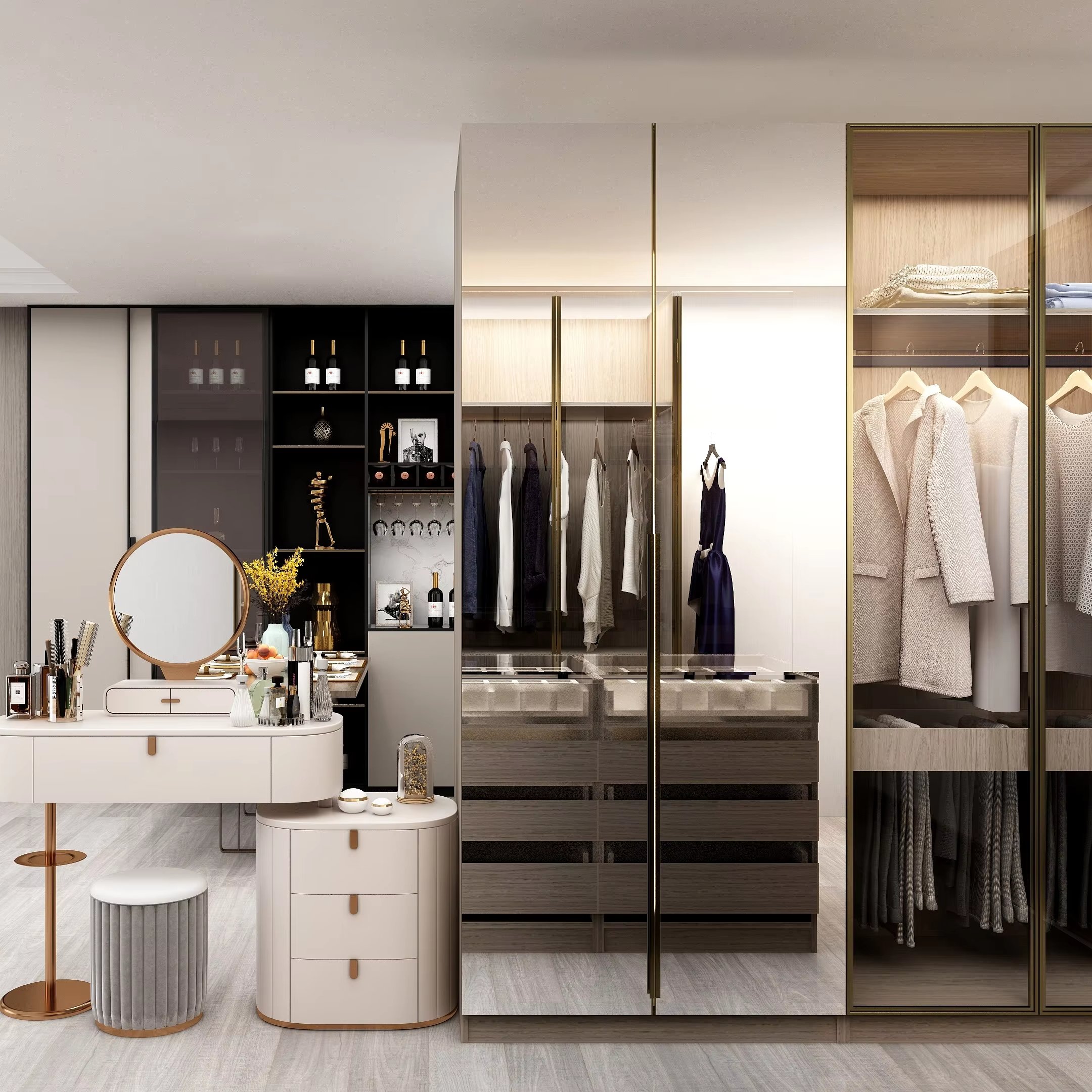 Balom Walk in Closet Custom Wood Wardrobes Glass Modern Design For Bedroom Furniture combination wardrobe