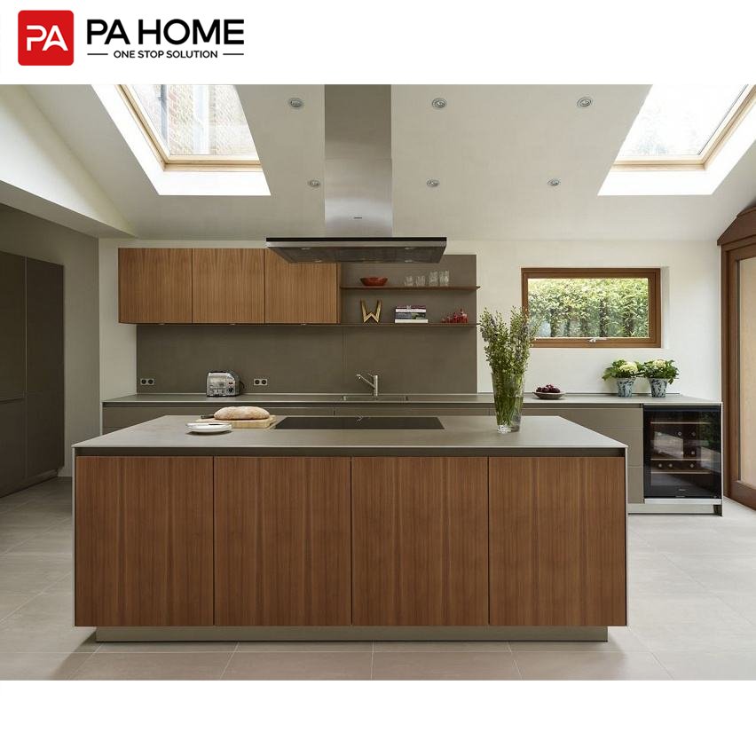 PA luxury melamine island brown matt lacquer pantry kitchen cupboards