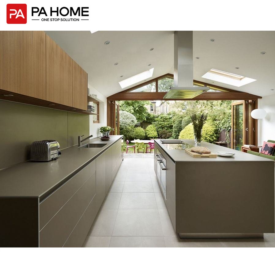 PA luxury melamine island brown matt lacquer pantry kitchen cupboards