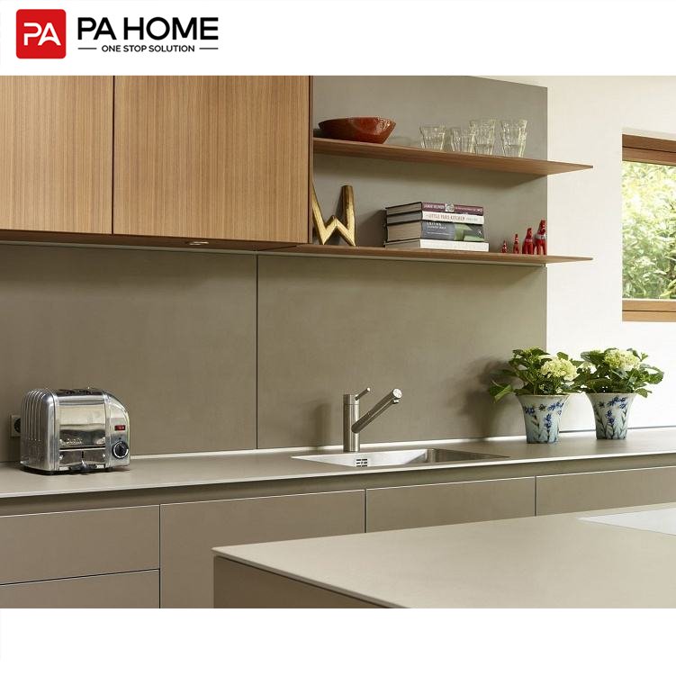 PA luxury melamine island brown matt lacquer pantry kitchen cupboards