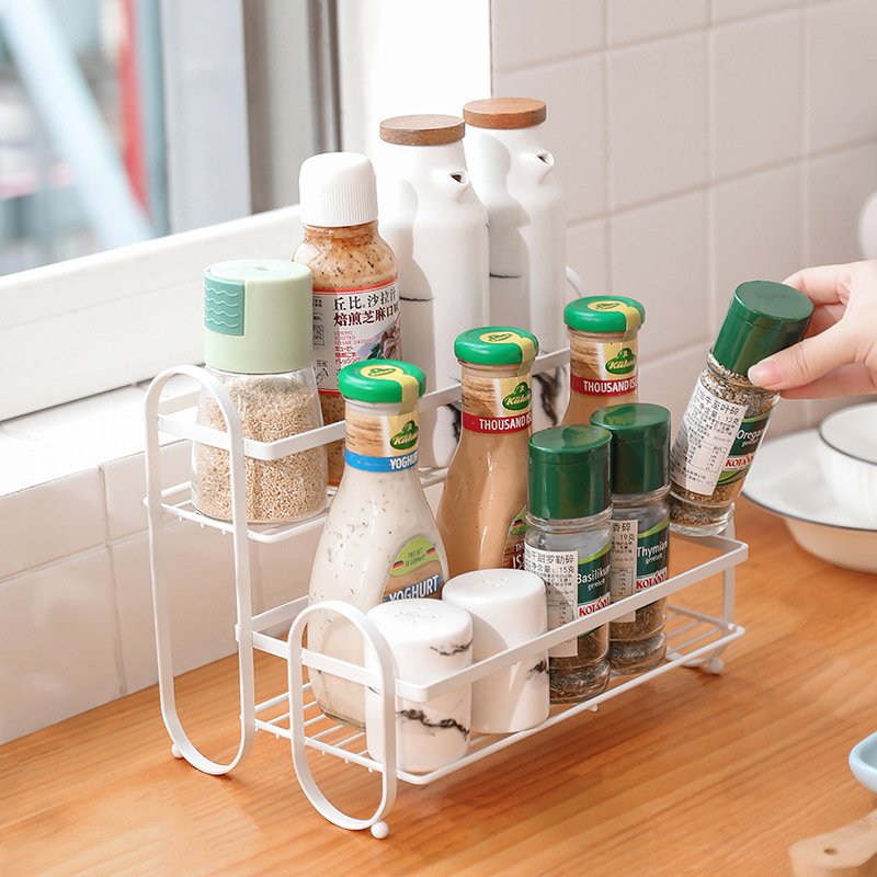 Wrought Iron Double Layer Condiment Rack Kitchen Countertop Floor Storage Rack Toiletries Floor Storage Rack For Utensils
