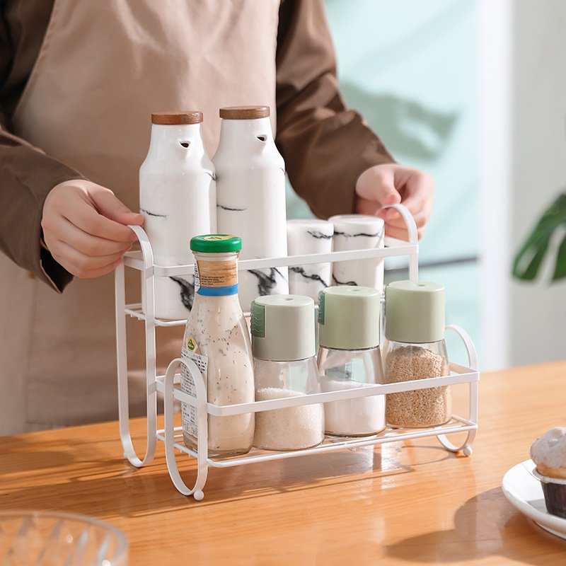 Wrought Iron Double Layer Condiment Rack Kitchen Countertop Floor Storage Rack Toiletries Floor Storage Rack For Utensils