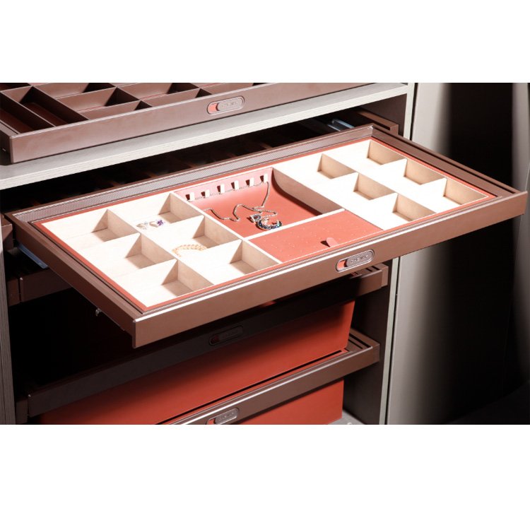 Factory price Aluminum Frame Sliding Pull Out Soft Close Women's Jewelry Leather Jewelry Box For Wardrobe