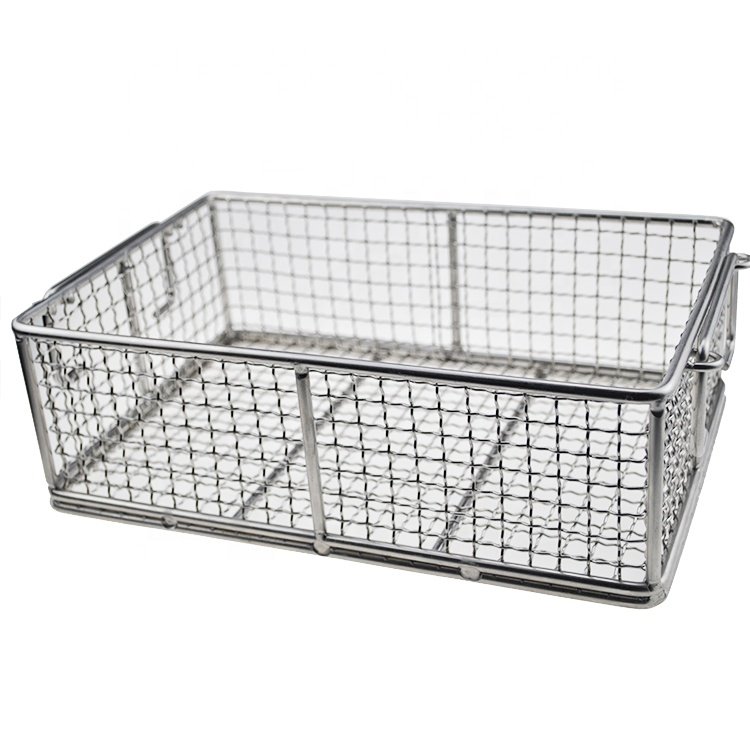 Home Mesh Wire Food Storage Organizer Bin Basket with Handle Rectangle Metal Farmhouse Mesh Basket