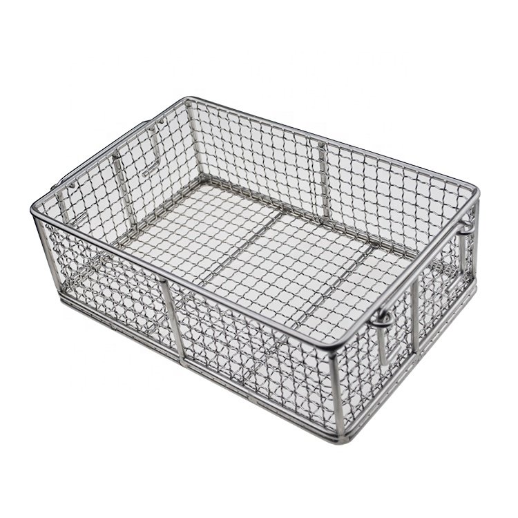 Home Mesh Wire Food Storage Organizer Bin Basket with Handle Rectangle Metal Farmhouse Mesh Basket