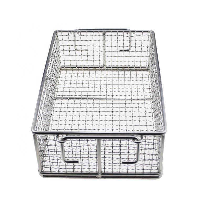 Home Mesh Wire Food Storage Organizer Bin Basket with Handle Rectangle Metal Farmhouse Mesh Basket