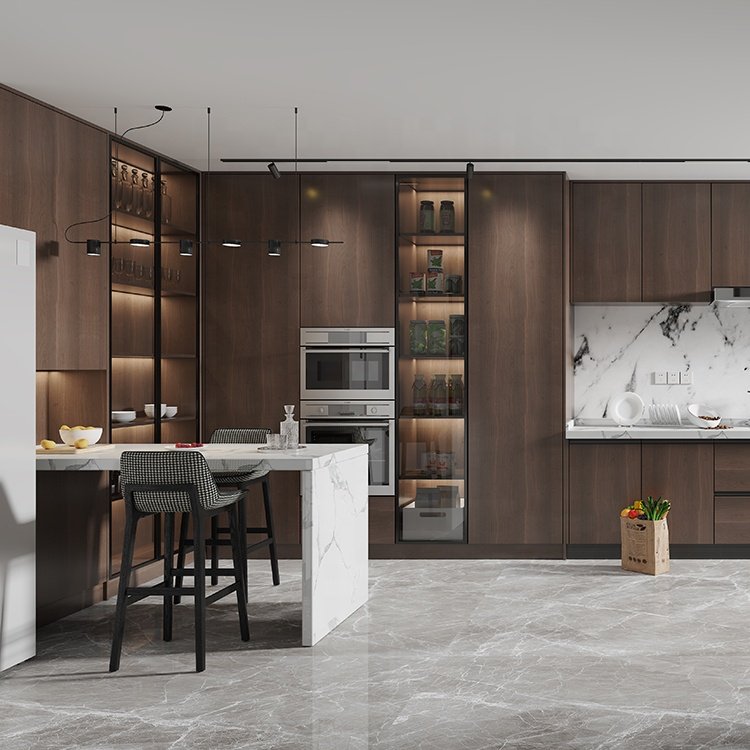 Customized Apartment Classic 18-22mm Pure Wood Grain Kitchen Cabinet Affordable Price