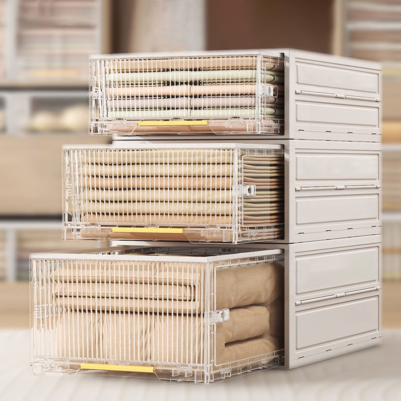 New Fashion Folding Drawers in the Middle Save Space Clear Box Cloth Storage Wardrobe Assistant Boxes & Bins