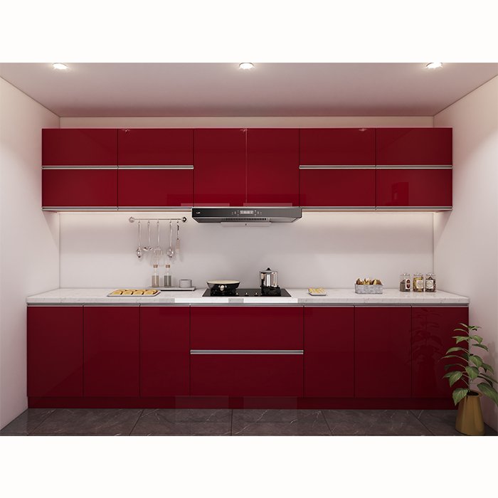 Luxury wooden style base island design hanging high gloss doors grey and white kitchen cabinets