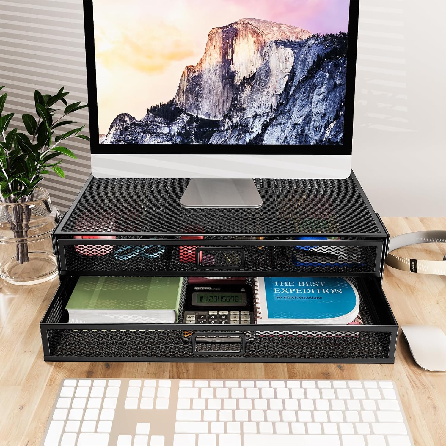 Under Desk Drawer Organizer Clamp-On Mesh Metal Desk Drawer Attachment Basket