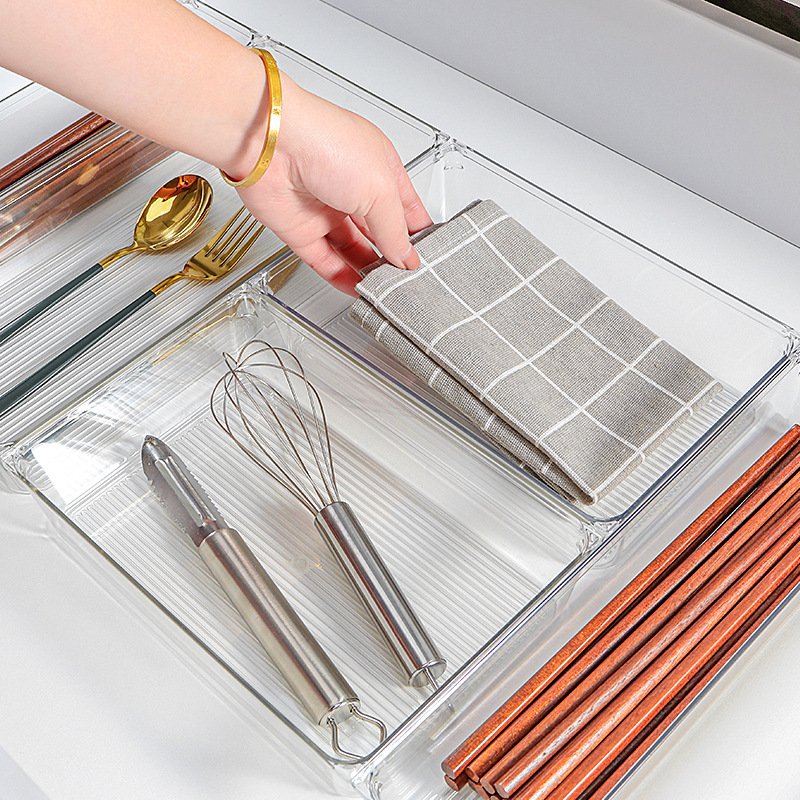 Clear Plastic Desk Drawer Organizer Tray Bathroom Office Gadgets Dividers Desk Drawer Storage Bins Container for Cosmetic