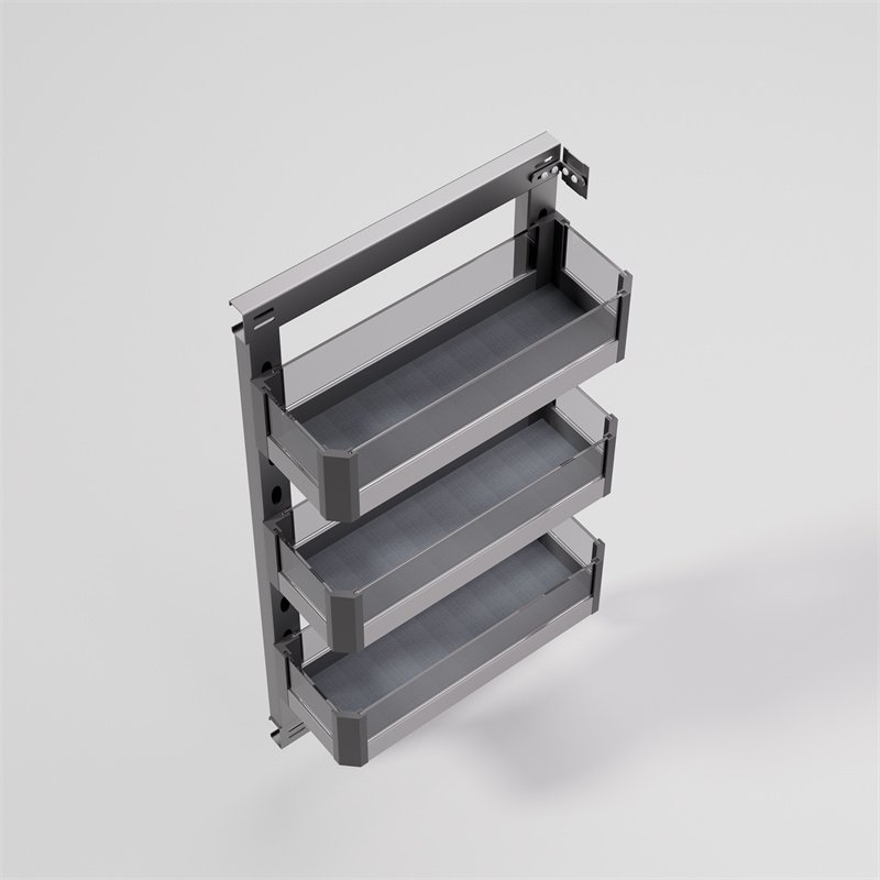 Cabinet Dish Shelf Rack Organizer Steel Stainless Pull Out Drawer Storage Spice Side Mounted Soft Closing Glass Kitchen Basket