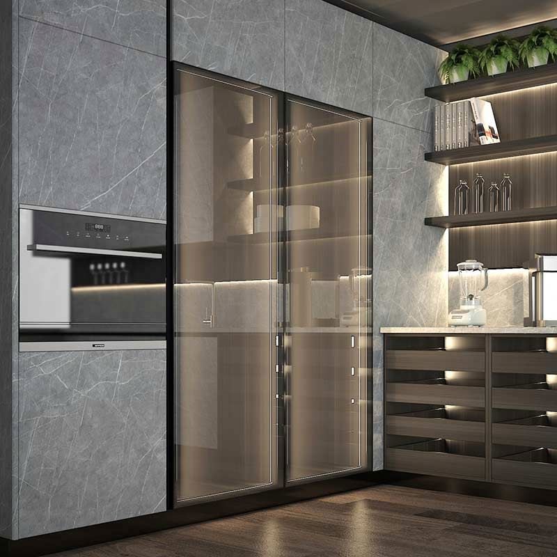 Luxury Matt Grey Eco Friendly Kitchen Furniture Sintered Stone L Shape Modern Kitchen Cabinet For Villa