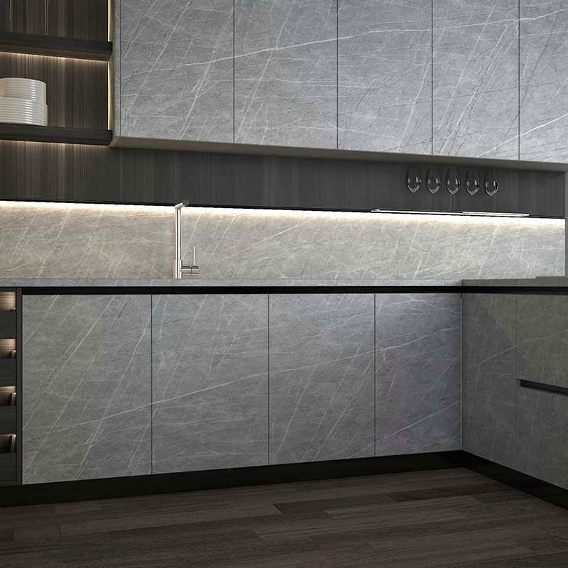 Luxury Matt Grey Eco Friendly Kitchen Furniture Sintered Stone L Shape Modern Kitchen Cabinet For Villa