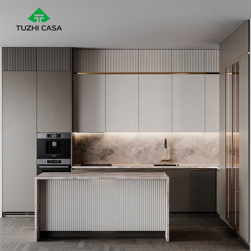 TUZHI CASA 2023 custom kitchen cabinets for custom wooden unit designs smart cupboard black complete kitchen cabinets