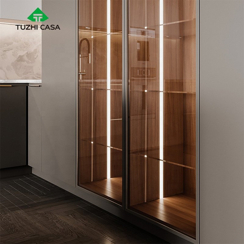 TUZHI CASA 2023 custom kitchen cabinets for custom wooden unit designs smart cupboard black complete kitchen cabinets