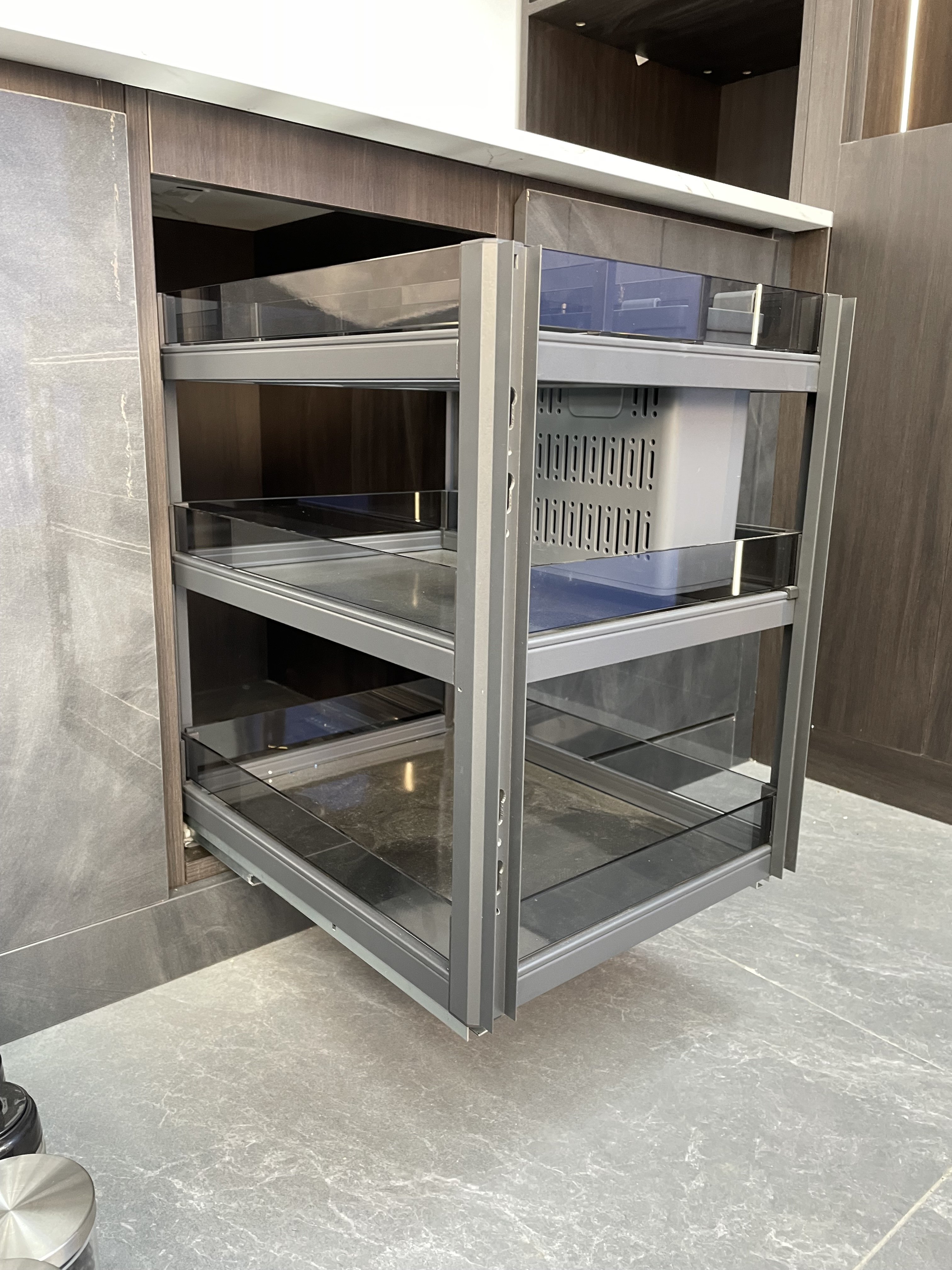 Luxury Kitchen Hardware Waterproof Cabinet Shelf Liner Drawer Organization and Storage Glass Multifunctional Seasoning Basket