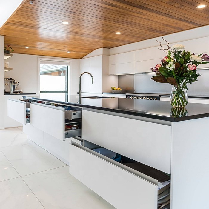 Vermont Customers Complete Sets Modular Modern Design High End High Gloss High Quality Coated Wood Kitchen Cabinets