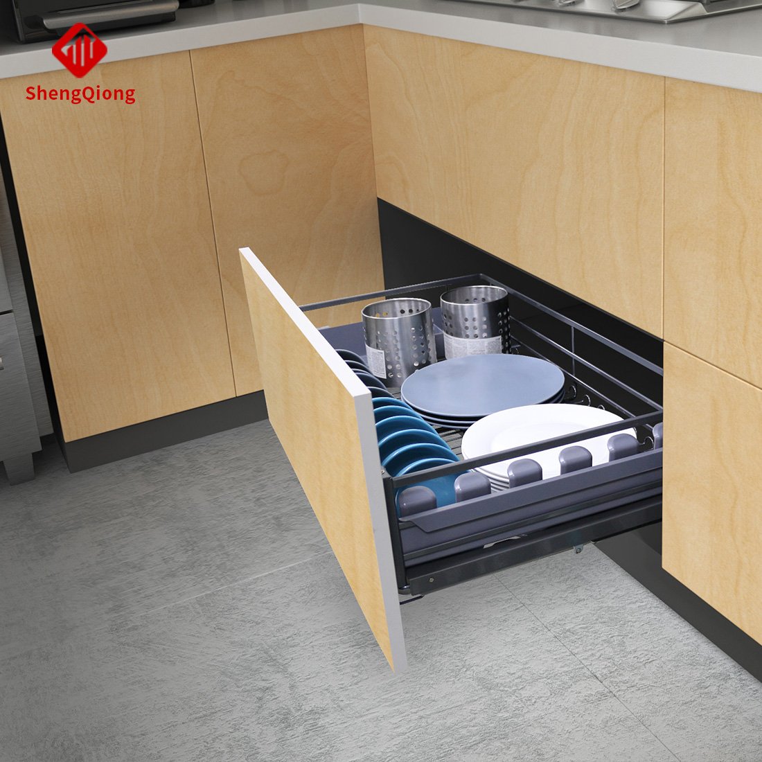 SHENGQIONG kitchen pull-out basket drawer push-pull basket cabinet storage pots and pans flat wire basket