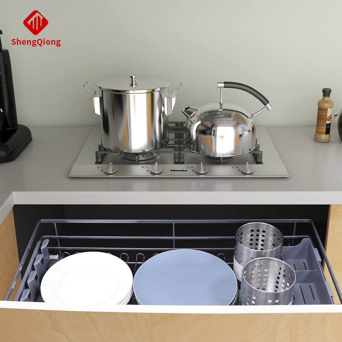 SHENGQIONG kitchen pull-out basket drawer push-pull basket cabinet storage pots and pans flat wire basket