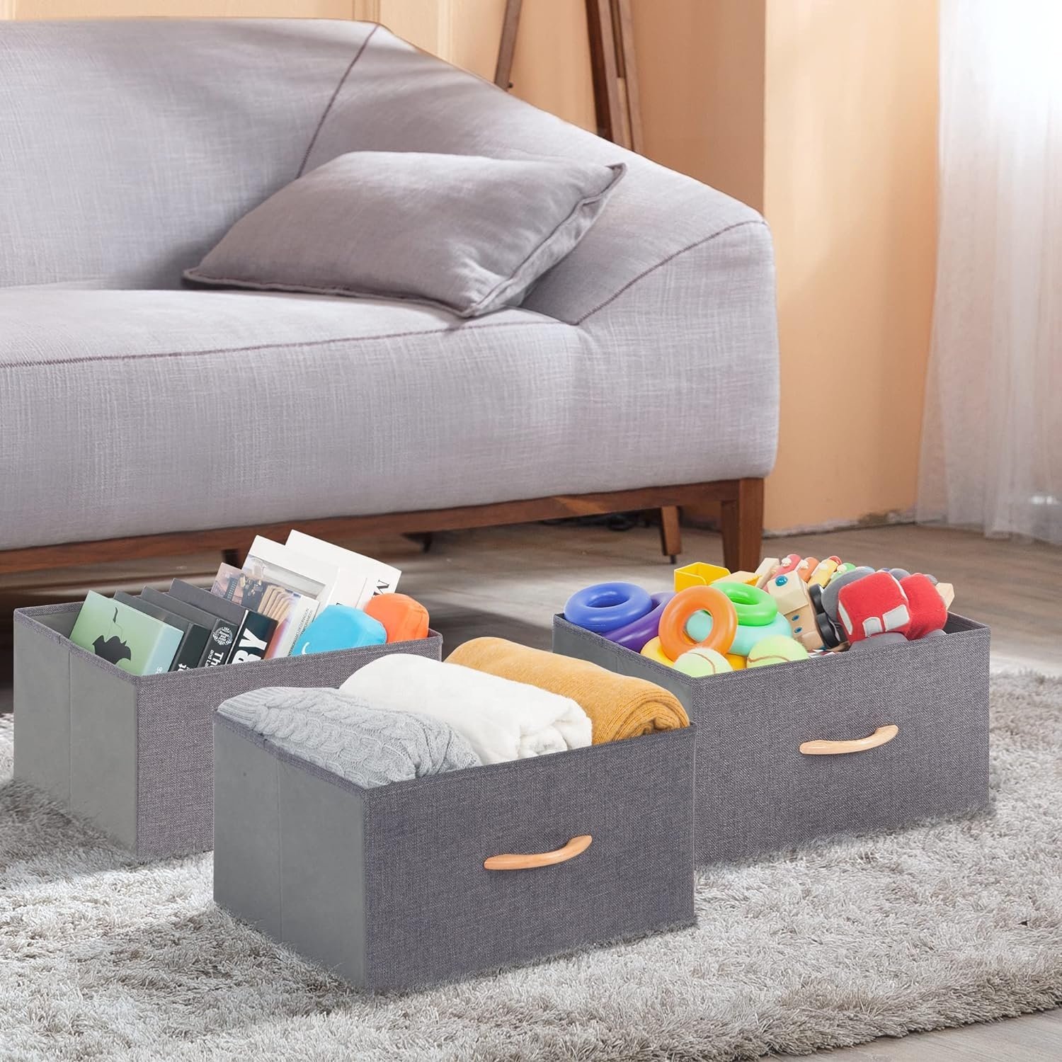 Household Foldable Clothing Toy Magazine Organizer Handle Fabric Storage Drawers Wardrobe Basket Storage Living Room Sundries