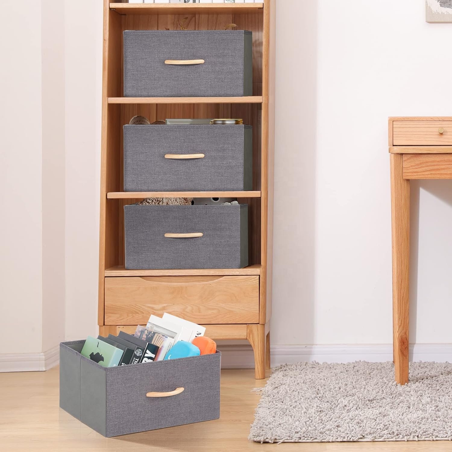 Household Foldable Clothing Toy Magazine Organizer Handle Fabric Storage Drawers Wardrobe Basket Storage Living Room Sundries