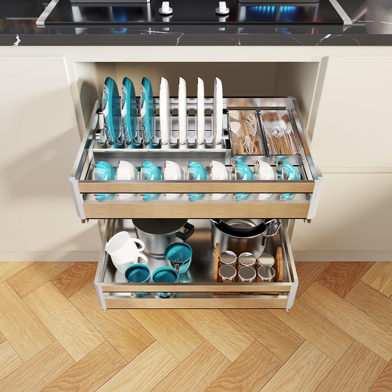 Stainless steel No finger print Kitchen drawer basket kitchen design pull out storage basket in cabinet
