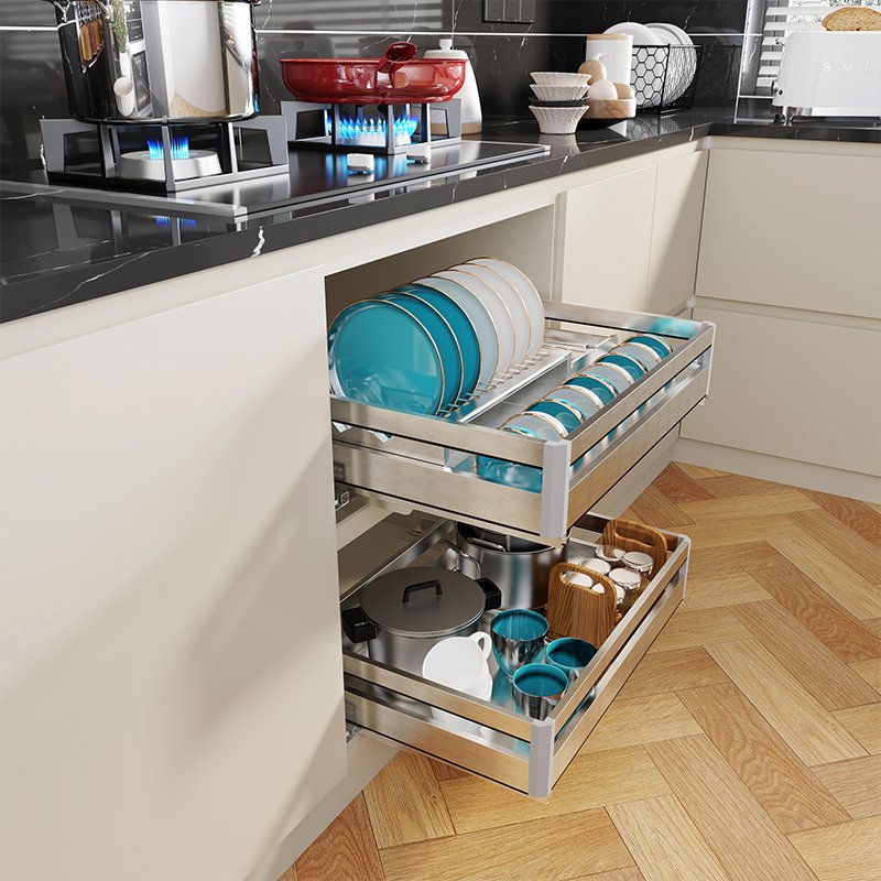 Stainless steel No finger print Kitchen drawer basket kitchen design pull out storage basket in cabinet