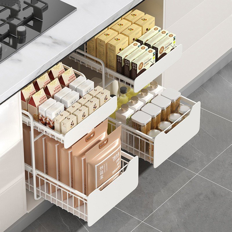 High Quality Kitchen Living Room Non perforated Sink Storage Rack Sliding Rack Drawer style Bedroom Bathroom Clothes Storage