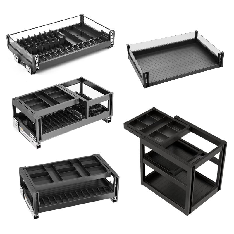 Pull-out basket cabinet kitchen drawer-type dish storage rack combination pull-out basket oil bottle condiment storage basket