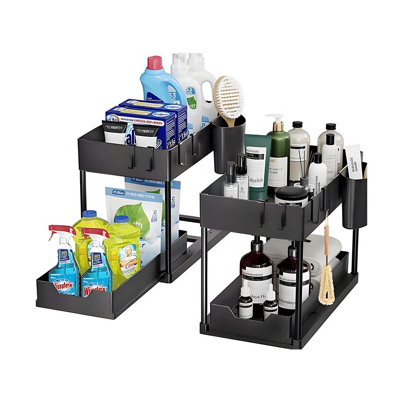 Pull Out Under Sink Drawer Organizer 2 Tier Kitchen Sliding Cabinet Storage Rack With Baskets