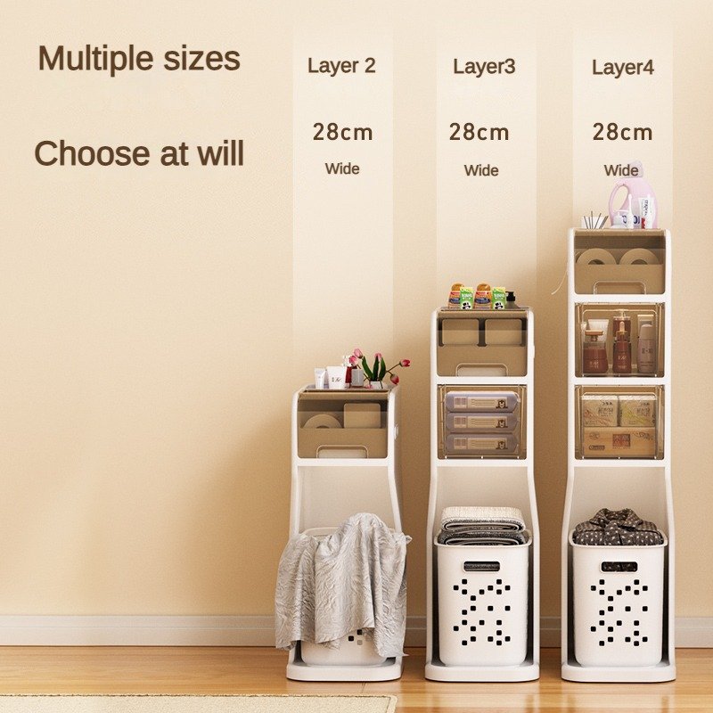 Toilet narrow storage cabinet multi-layer drawer plastic bathroom multi-functional organizer with laundry basket and tissue box