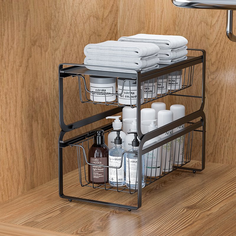 WIREKING Cabinet Storage Shelves Kitchen Spice Rack Under Sink Organizers with Put Out Drawers