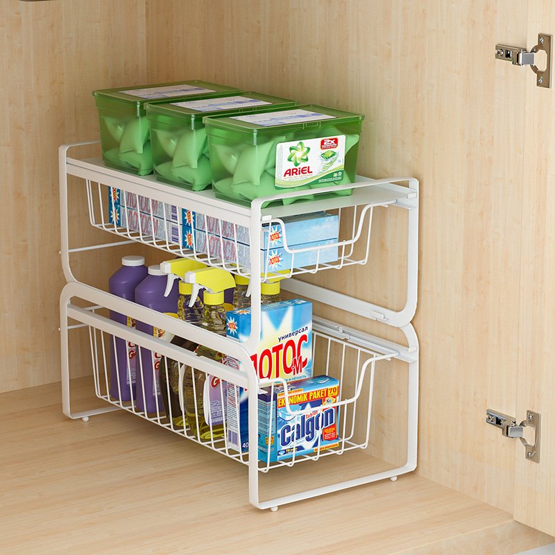 WIREKING Cabinet Storage Shelves Kitchen Spice Rack Under Sink Organizers with Put Out Drawers