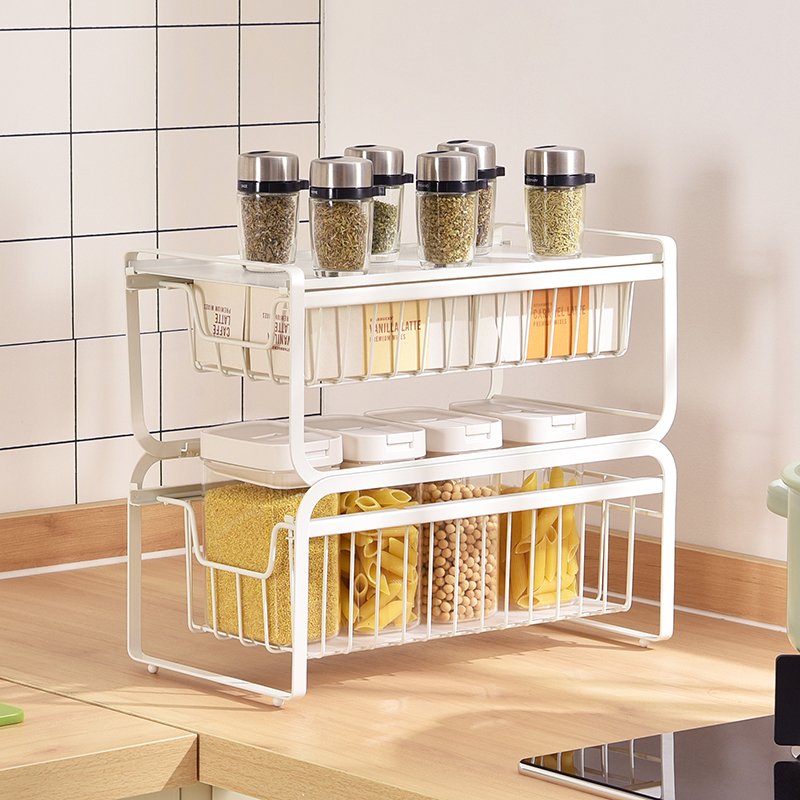 WIREKING Cabinet Storage Shelves Kitchen Spice Rack Under Sink Organizers with Put Out Drawers