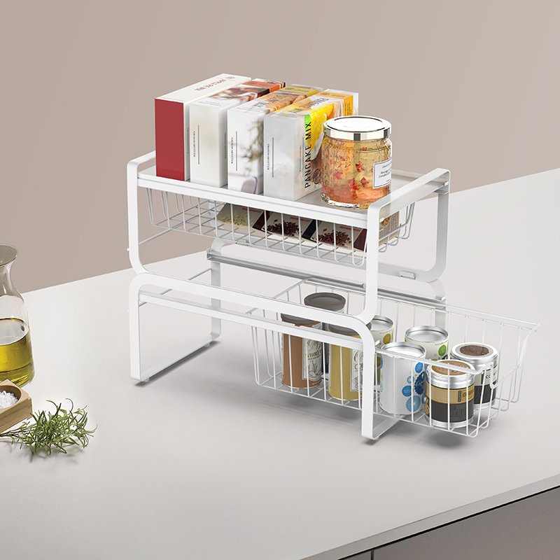 WIREKING Cabinet Storage Shelves Kitchen Spice Rack Under Sink Organizers with Put Out Drawers