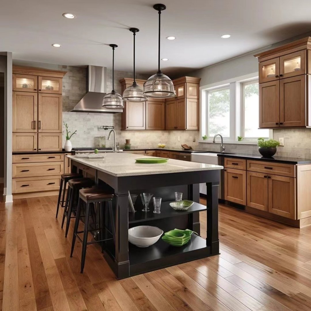 American Shaker Wooden Classic Kitchen Cabinet With Island Customized Modern Kitchen Furniture Kitchen Cabinet Marble Countertop